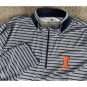 Colosseum Athletics 1/4 Zip Pullover Illinois Fighting Illini Men XL Blue Stripe